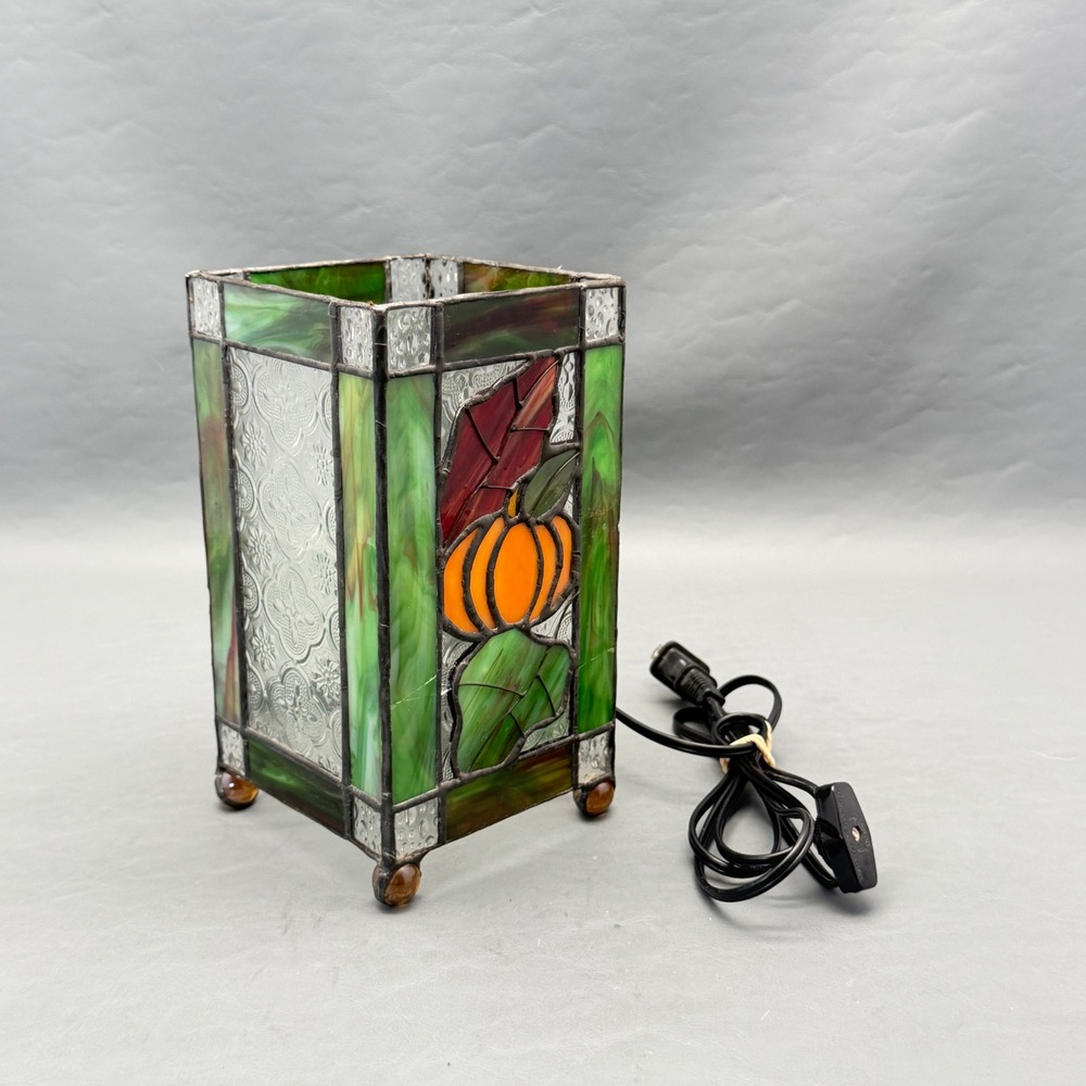 Handcrafted Stained Glass Fall Hurricane Lamp 8x4x4" Autumn Crack/Untested